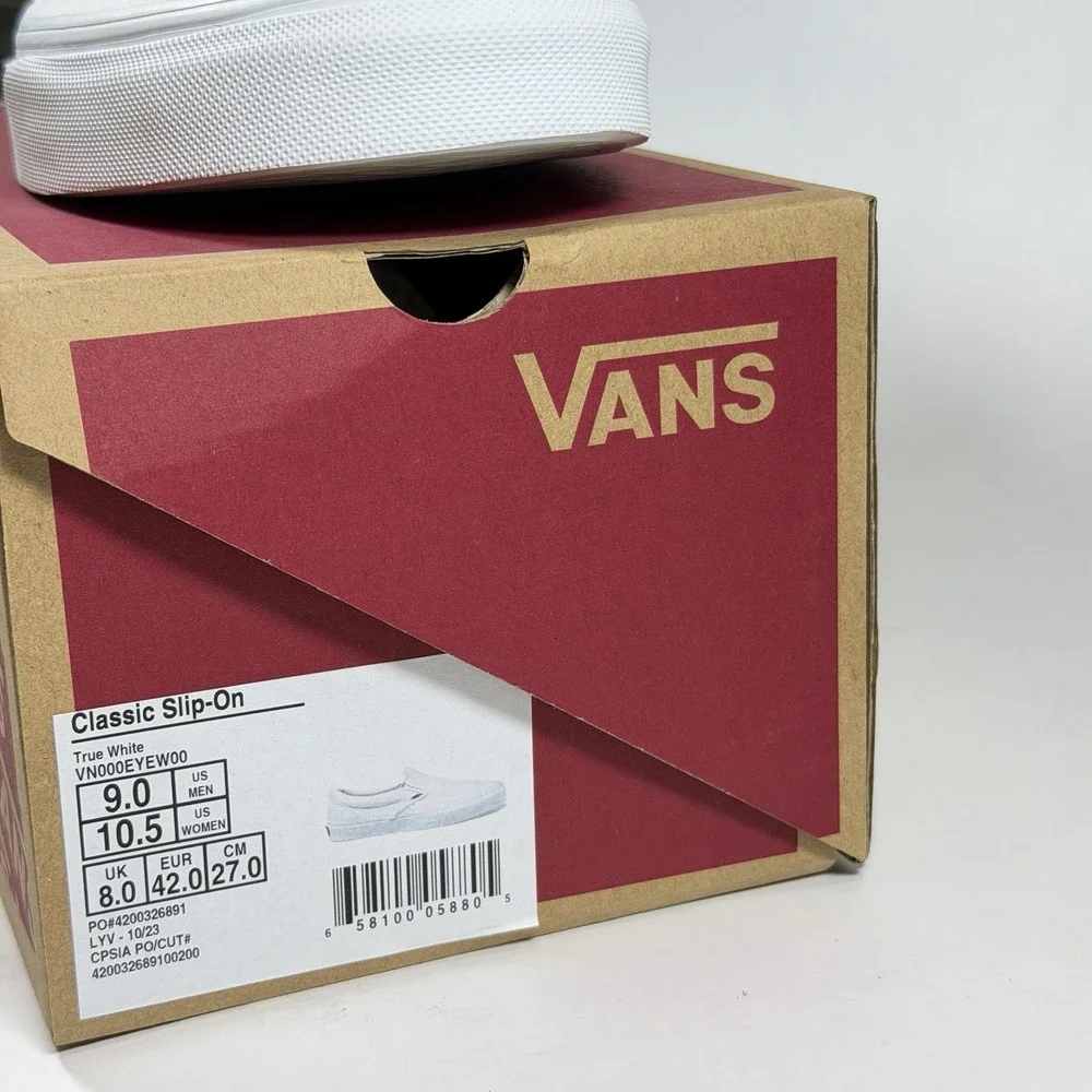 Vans Classic‎ Mens-9 Womens-10.5  Slip-On - True White/White Canvas Shoes